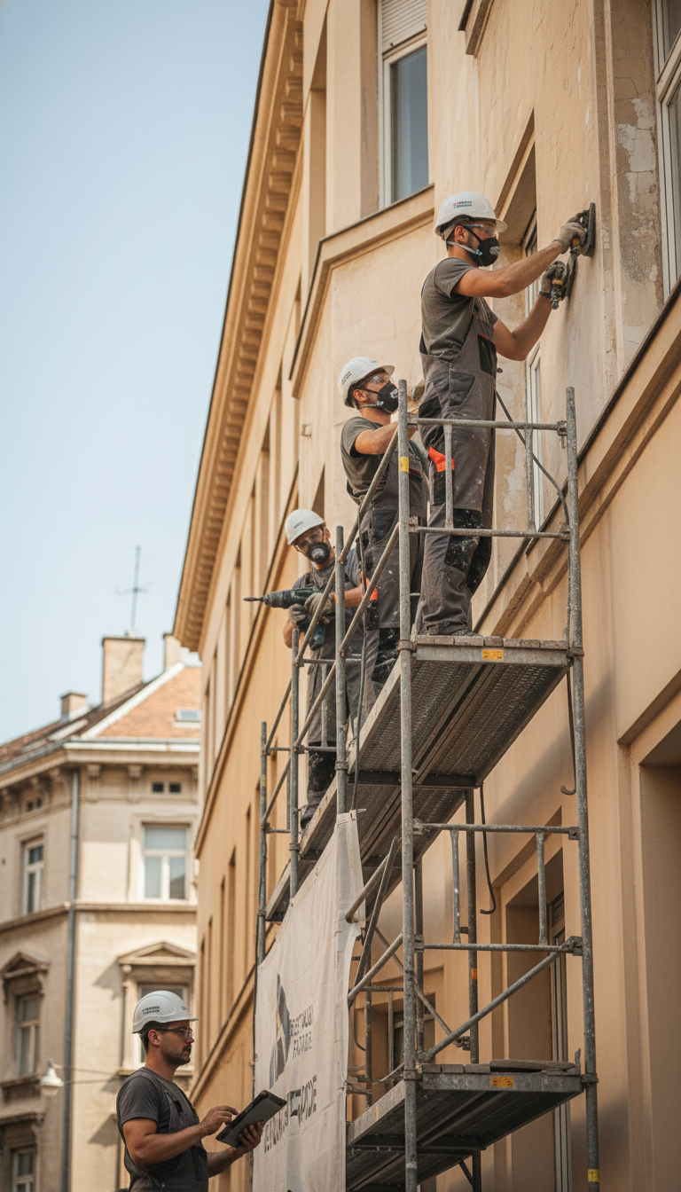 Echipă restaurare fațadă clădire istorică București